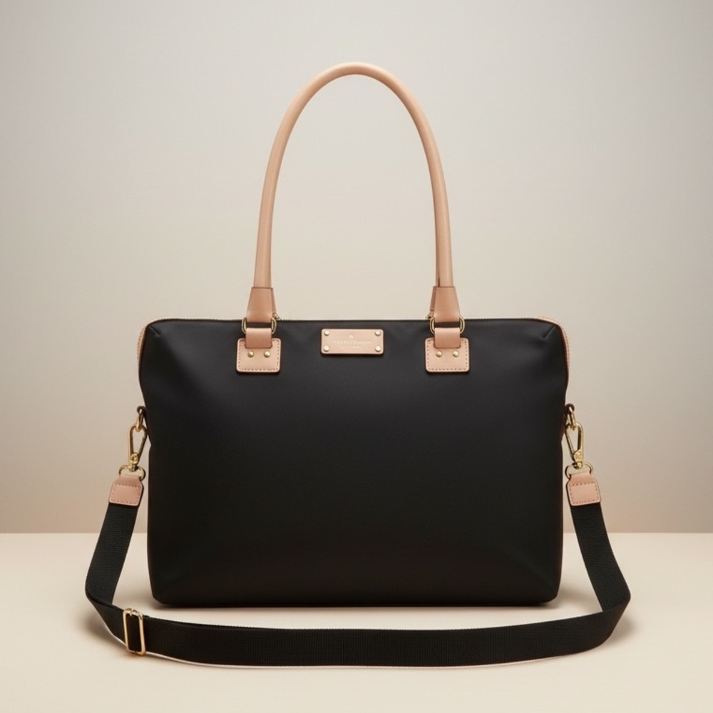 Kate Spade Black Nylon Satchel Tote NWOT – Pink Interior, Crossbody Strap - Picture 2 of 11